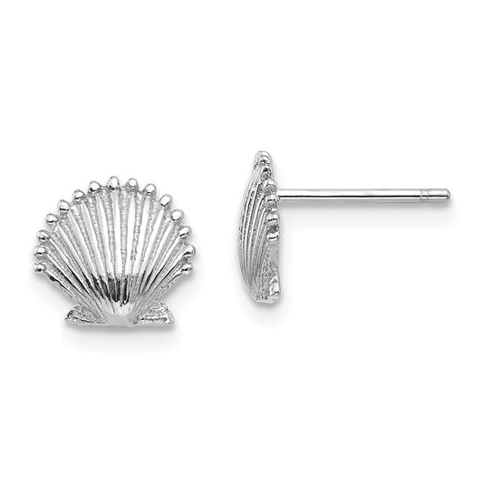 Million Charms 14K White Gold Scallop Shell Post Earrings, 8.02mm x 8.51mm