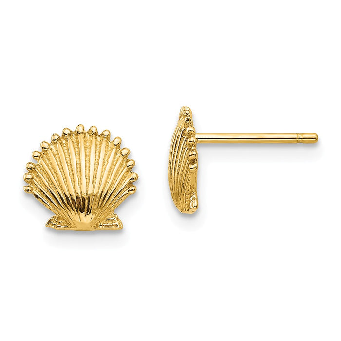 Million Charms 14k Yellow Gold Scallop Shell Post Earrings, 8mm x 9mm