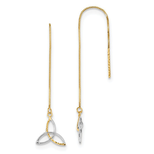 Million Charms 14k with Rhodium Diamond-Cut Box Chain Celtic Knot Threader Earrings, 59mm x 10.5mm