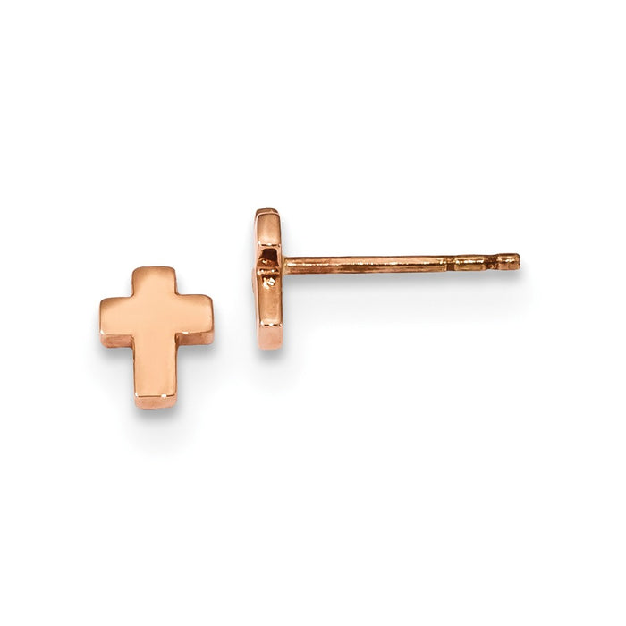 Million Charms 14k Rose Gold Polished Small Cross Post Earrings, 7mm x 5.5mm