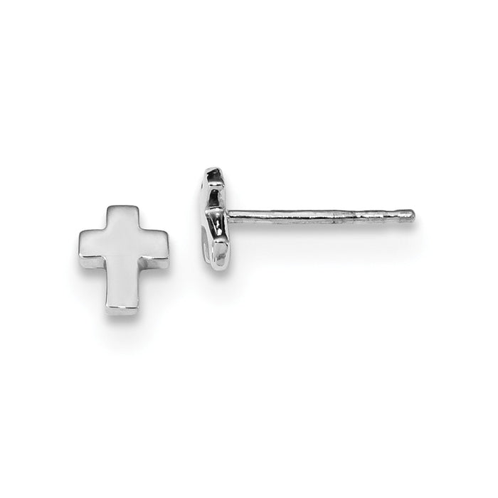 Million Charms 14k White Gold Polished Cross Post Earrings, 7mm x 5.5mm