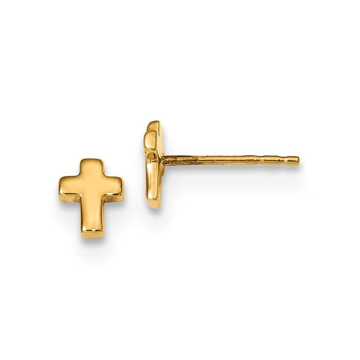 Million Charms 14k Yellow Gold Gold Polished Cross Post Earrings, 7mm x 5.5mm