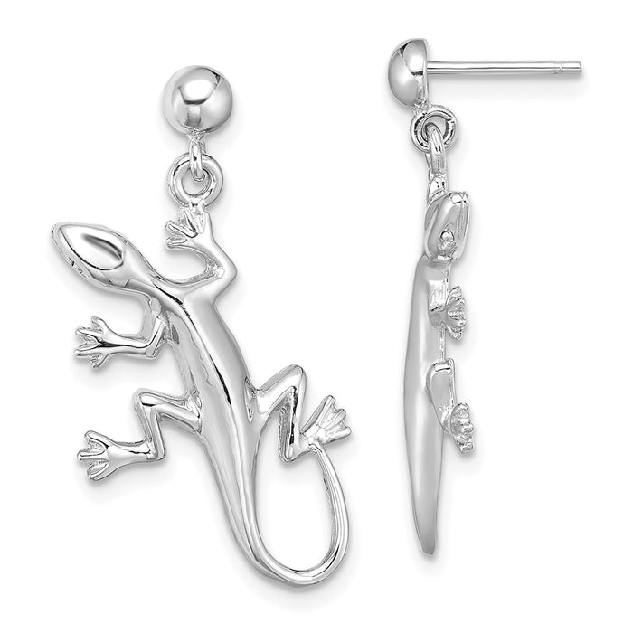 Million Charms 14K White Gold Polished GECKO DANGLE EARRINGS, 29.1mm x 15mm