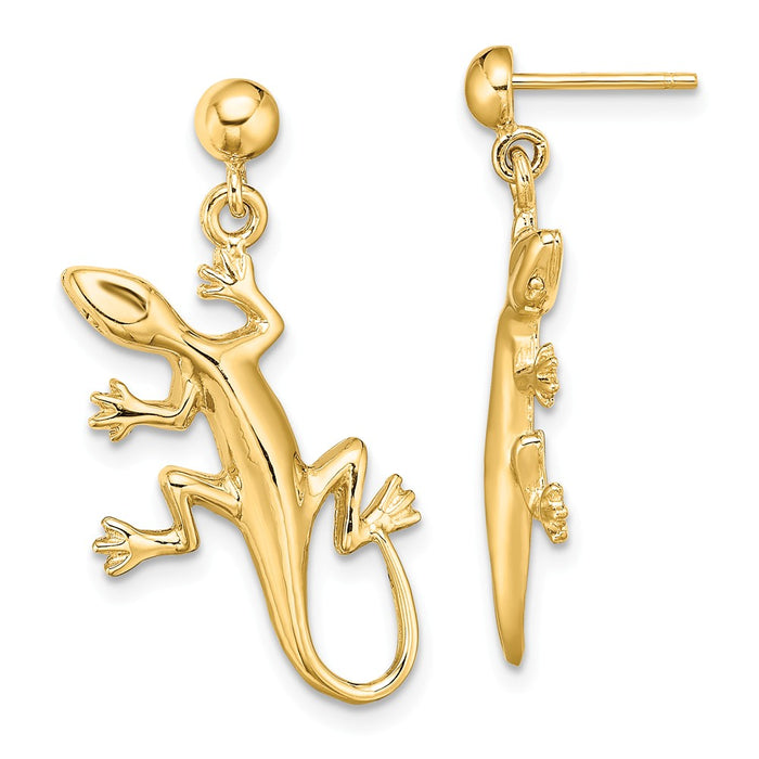Million Charms 14k Yellow Gold Polished GECKO DANGLE EARRINGS, 29.1mm x 15mm