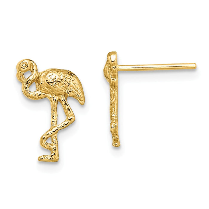 Million Charms 14k Yellow Gold Flamingo Post Earrings, 12.5mm x 8.6mm