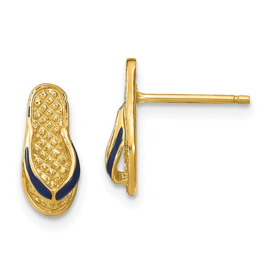 Million Charms 14k Yellow Gold with Blue Enamel Single Flip-Flop Post Earrings,