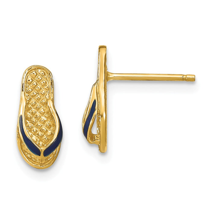 Million Charms 14k Yellow Gold with Blue Enamel Single Flip-Flop Post Earrings,