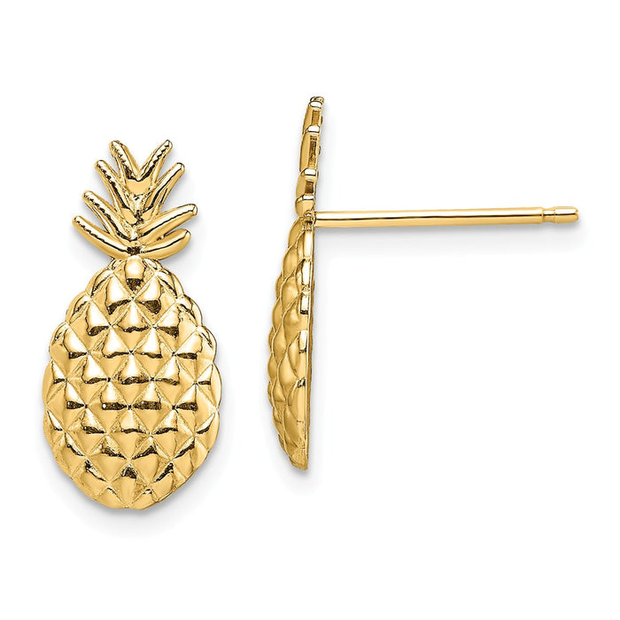Million Charms 14k Yellow Gold PINEAPPLE POST EARRINGS / TEXURED, 16mm x 7.75mm
