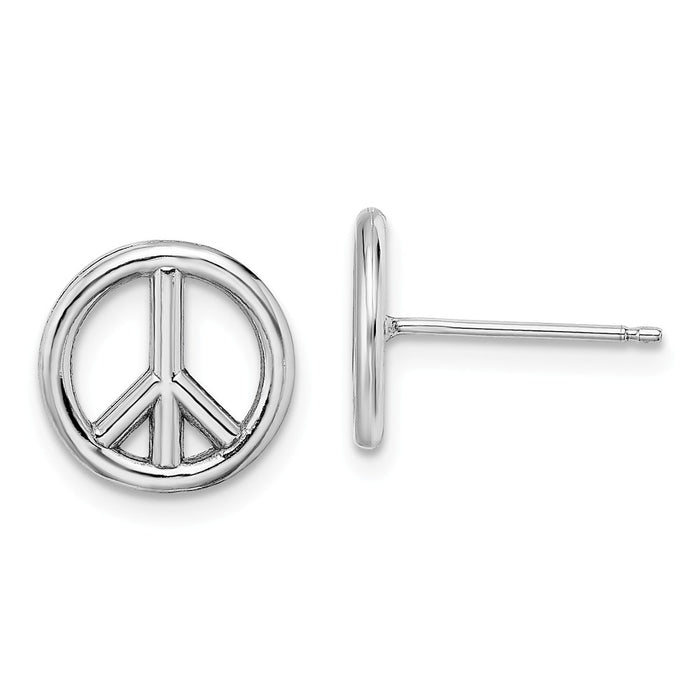 Million Charms 14K White Gold Polished Peace Symbol Post Earrings, 10.2mm x 10.2mm