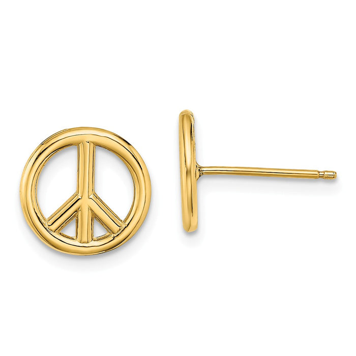 Million Charms 14k Yellow Gold Polished Peace Symbol Post Earrings, 10.2mm x 10.2mm