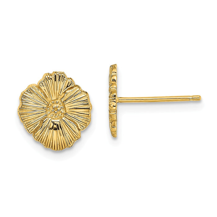 Million Charms 14k Yellow Gold Flower Post Earrings, 10mm x 9.2mm