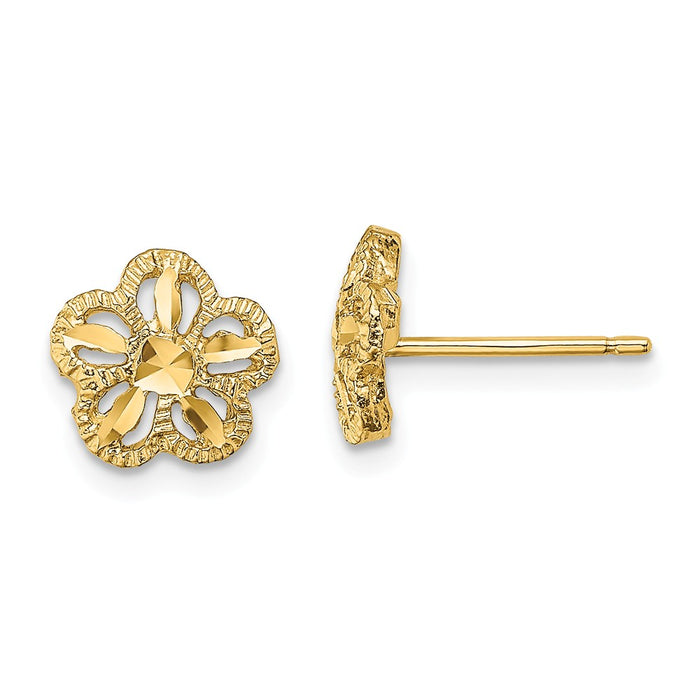 Million Charms 14k Yellow Gold Diamond-cut Flower Post Earrings, 8.1mm x 8.1mm