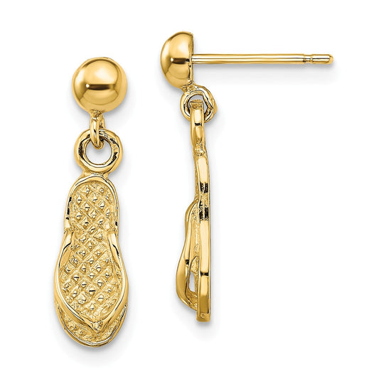 Million Charms 14k Yellow Gold Flip Flop Post Dangle Earrings, 20mm x 5mm
