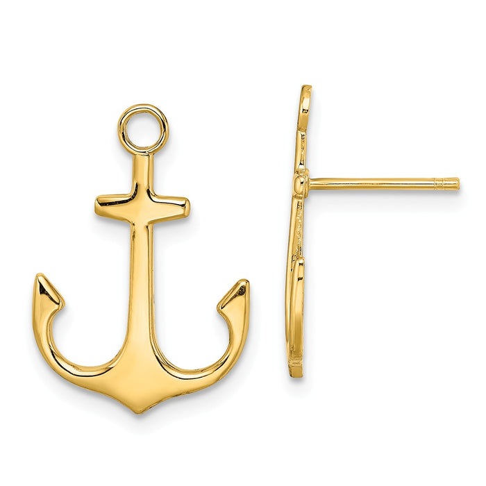 Million Charms 14k Yellow Gold Polished & 2-D Anchor Post Earrings, 18mm x 13mm