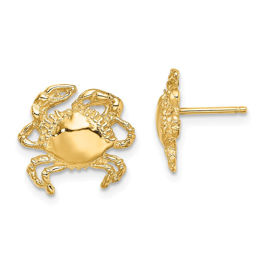 Million Charms 14k Yellow Gold 2-D & Polished CRAB POST EARRINGS, 11.8mm x 12.4mm