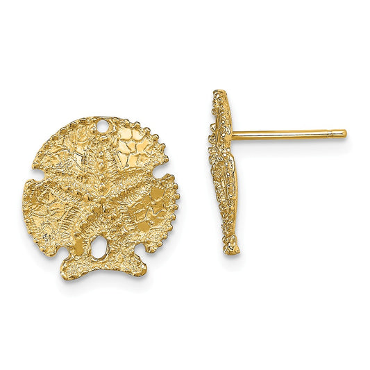 Million Charms 14k Yellow Gold SAND DOLLAR EARRINGS / TEXTURED (2 OF 2), 13.5mm x 13.5mm