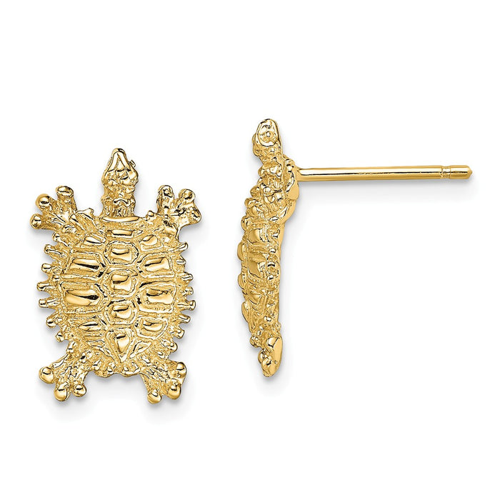 Million Charms 14k Yellow Gold LAND TURTLE POST EARRINGS, 13.85mm x 9.35mm