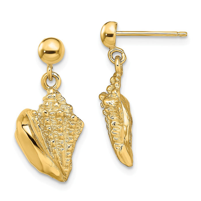 Million Charms 14k Yellow Gold Conch Shell Dangle Earrings, 22.35mm x 10.9mm