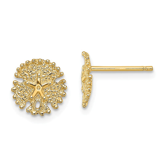 Million Charms 14k Yellow Gold Textured Sand Dollar Post Earrings, 8.4mm x 8.25mm