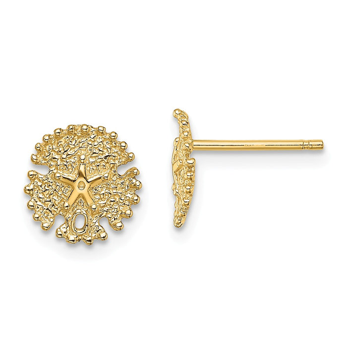 Million Charms 14k Yellow Gold Textured Sand Dollar Post Earrings, 8.4mm x 8.25mm