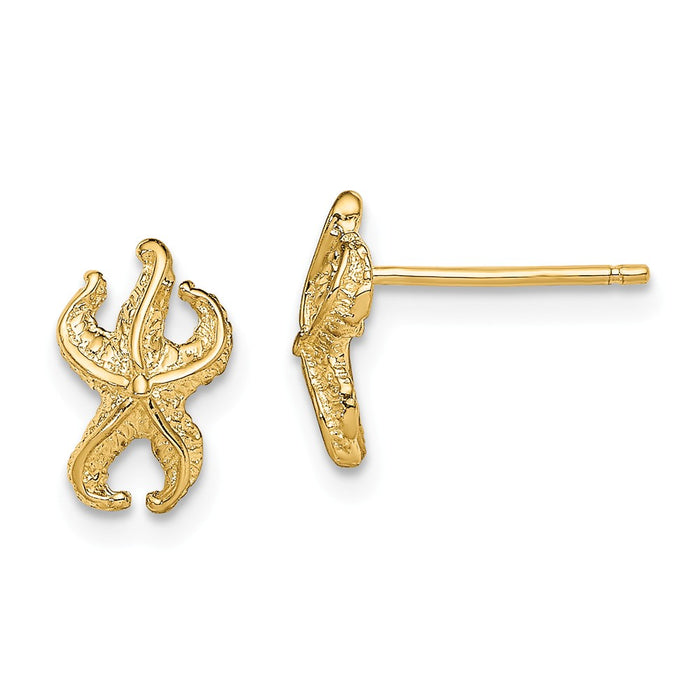 Million Charms 14k Yellow Gold Starfish Post Earrings, 10.3mm x 6.5mm