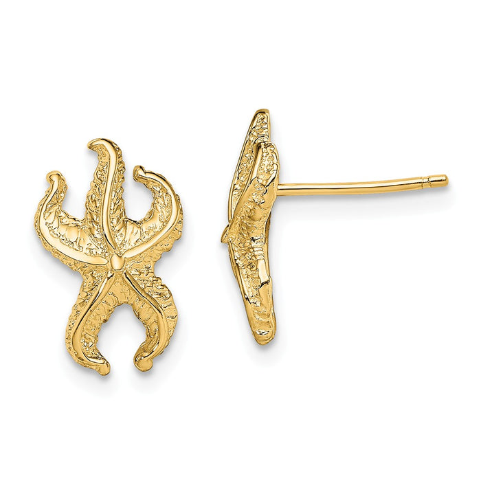 Million Charms 14k Yellow Gold Starfish Post Earrings, 13.6mm x 8.7mm