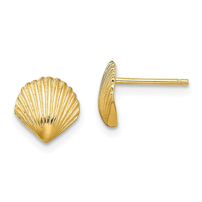 Million Charms 14k Yellow Gold Scallop Shell Post Earrings, 8mm x 8mm