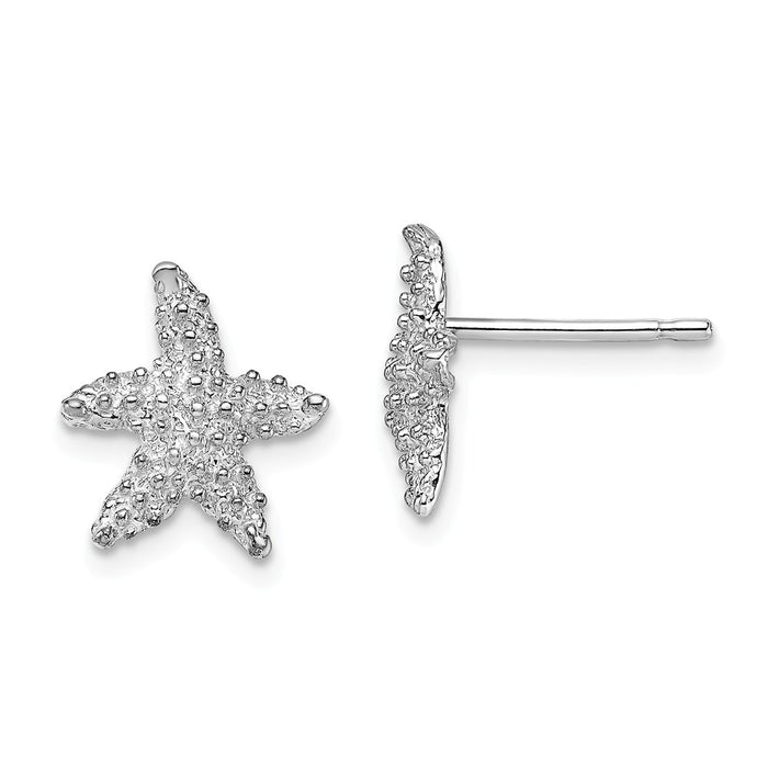 Million Charms 14K White Gold Textured Starfish Post Earrings, 11.5mm x 10.8mm