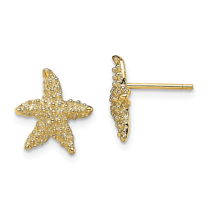 Million Charms 14k Yellow Gold Textured Starfish Post Earrings, 7mm x 6.3mm