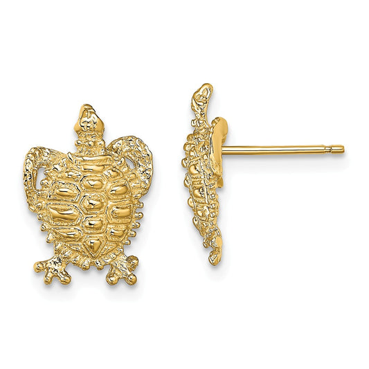 Million Charms 14k Yellow Gold Turtle Post Earrings, 13.95mm x 10.15mm