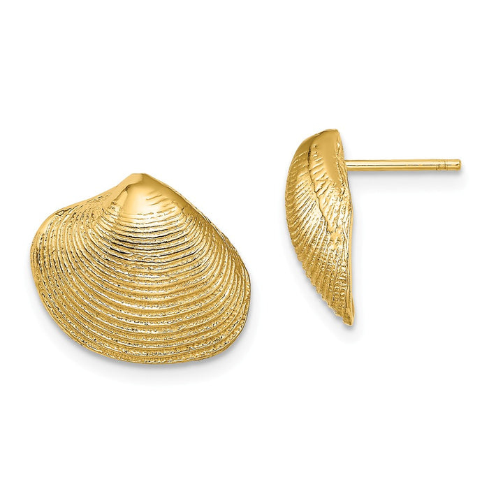Million Charms 14k Yellow Gold Clam Shell Post Earrings, 12.65mm x 15mm