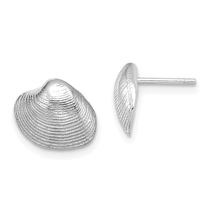 Million Charms 14K White Gold Clam Shell Post Earrings, 9mm x 11mm