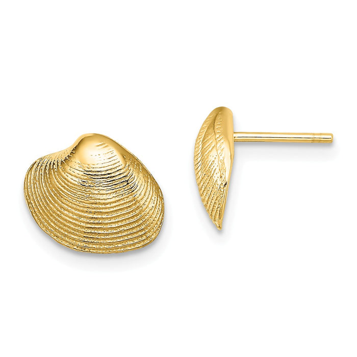 Million Charms 14k Yellow Gold Clam Shell Post Earrings, 9.1mm x 11.1mm