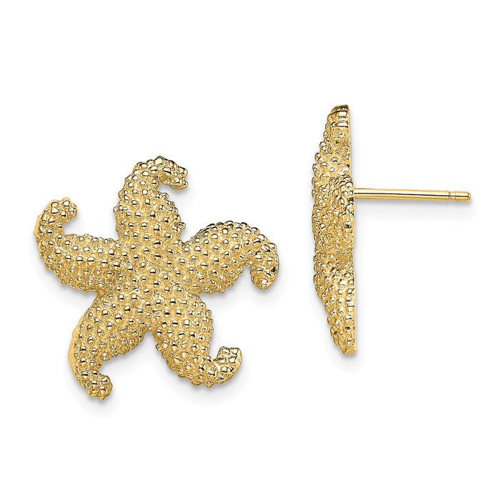 Million Charms 14k Yellow Gold Puffed Starfish Post Earrings, 17mm x 17.9mm