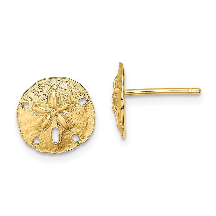 Million Charms 14k Yellow Gold Polished Mini Sand Dollar Post Earrings, 9.1mm x 9.1mm