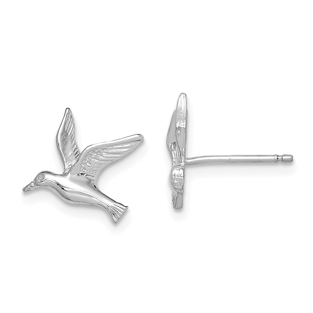 Million Charms 14K White Gold Polished Seagull Post Earrings, 10.3mm x 11mm