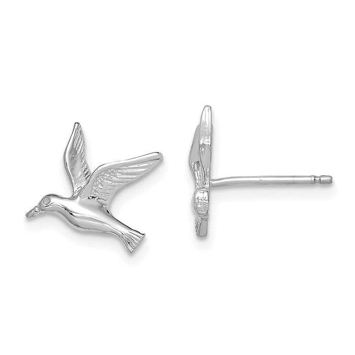 Million Charms 14K White Gold Polished Seagull Post Earrings, 10.3mm x 11mm