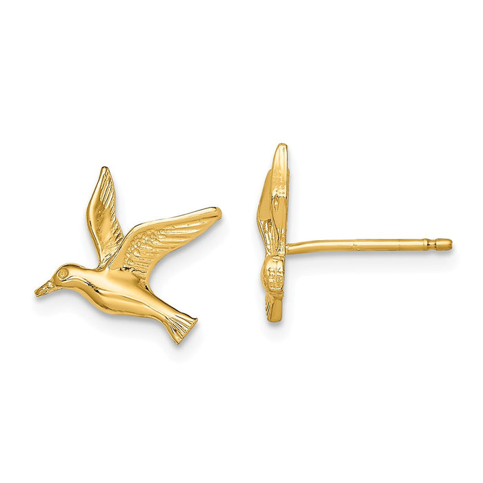 Million Charms 14k Yellow Gold Polished Seagull Post Earrings, 10.3mm x 11mm