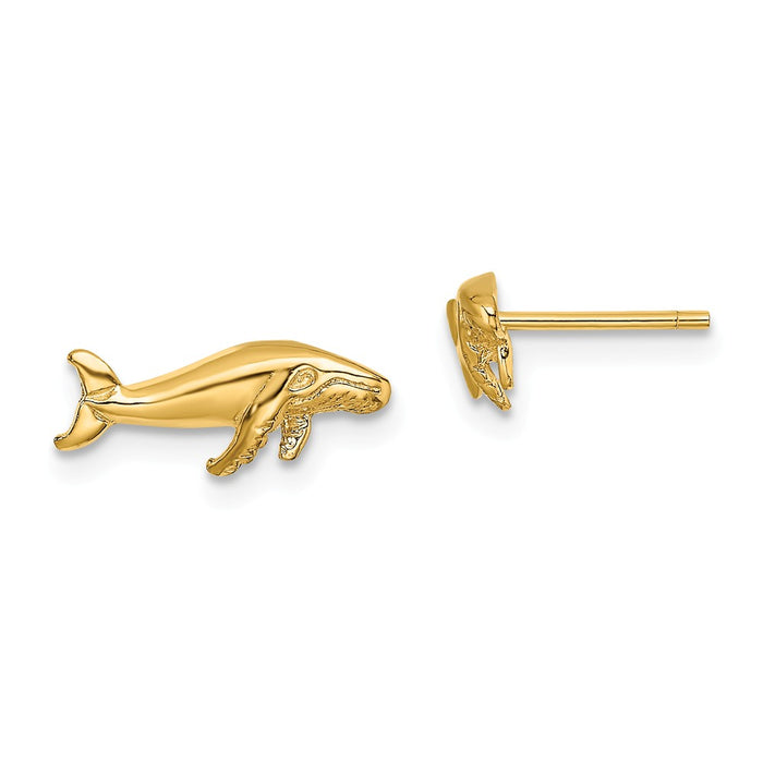 Million Charms 14k Yellow Gold Whale Post Earrings, 13.1mm x 2mm