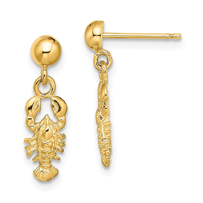 Million Charms 14k Yellow Gold LOBSTER Post Dangle Earrings, 18.2mm x 5.5mm