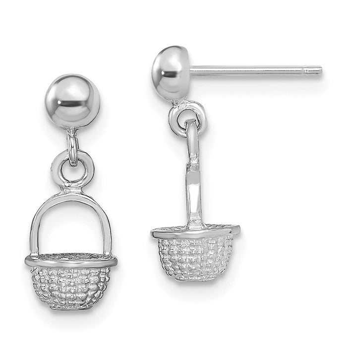 Million Charms 14K White Gold 3-D MINI BASKET DROP EARRINGS, 15.7mm x 6.5mm