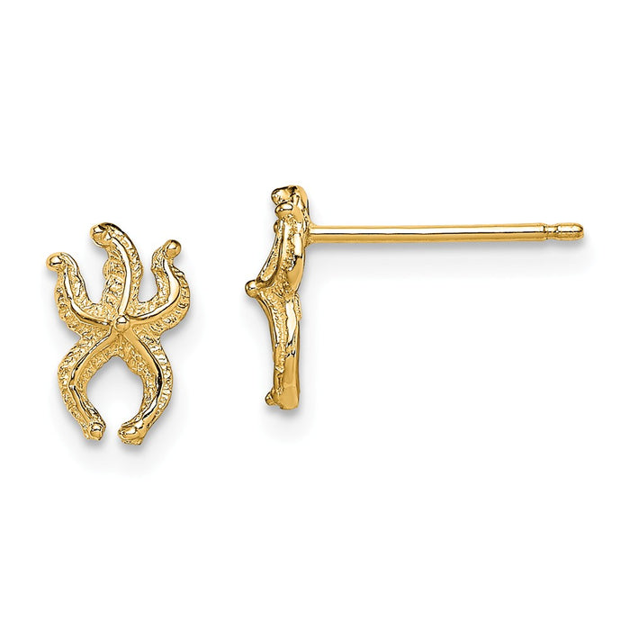 Million Charms 14k Yellow Gold Mini Starfish Post Earrings, 8.6mm x 5.8mm