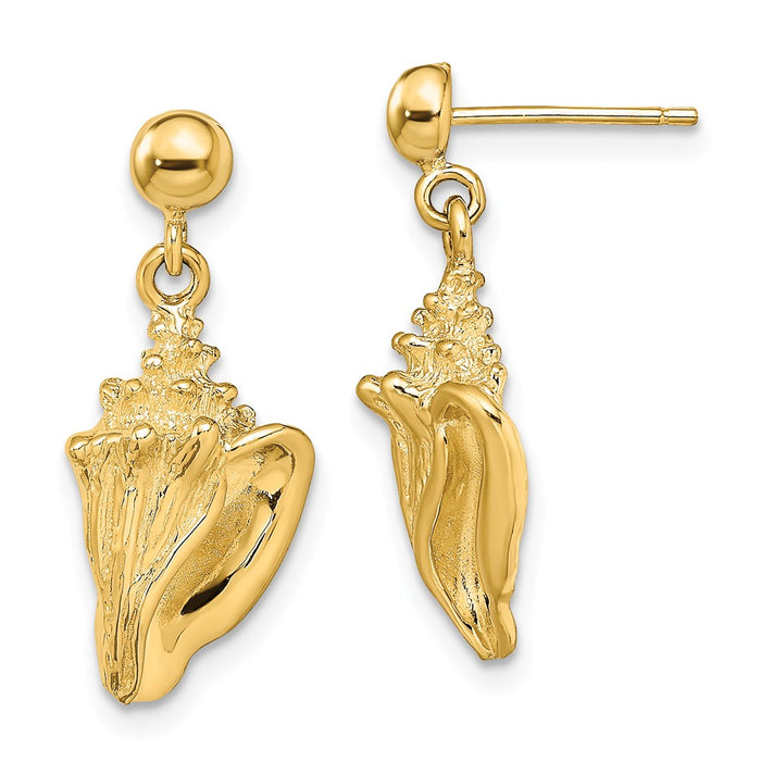 Million Charms 14k Yellow Gold Conch Shell Dangle Earrings, 22.3mm x 10.1mm