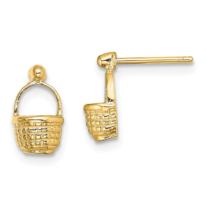 Million Charms 14k Yellow Gold MINI BASKET POST EARRINGS / 2-D FLAT BACK (2of2), 10.1mm x 6mm