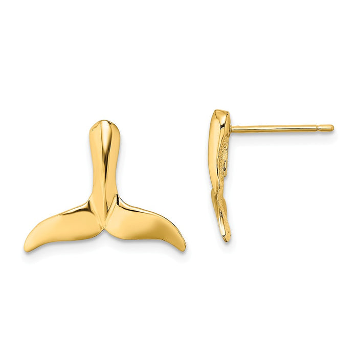 Million Charms 14k Yellow Gold 2-D Whale Tail Post Earrings, 12.85mm x 15.8mm