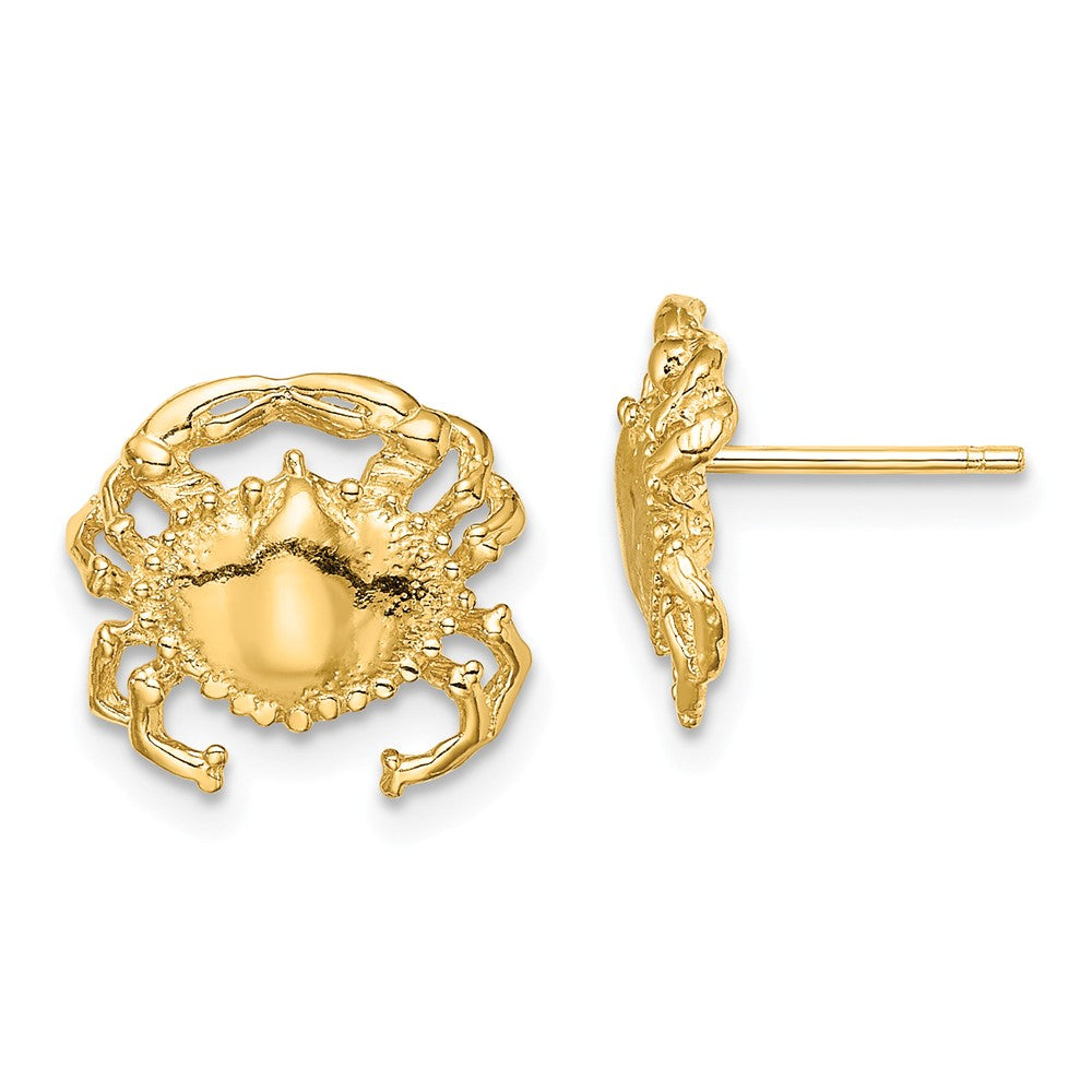 Million Charms 14k Yellow Gold Polished & 2-D Crab Post Earrings, 12.3mm x 12.5mm