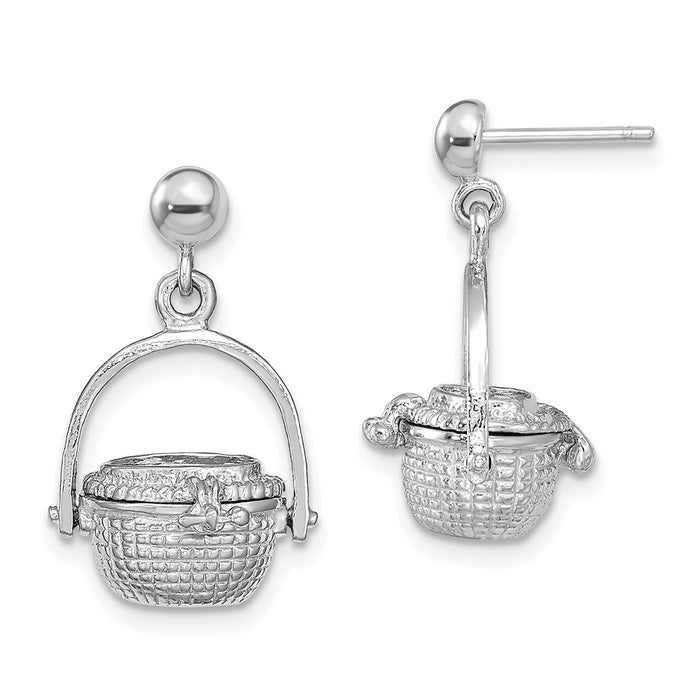 Million Charms 14K White Gold 3-D NANTUCKET BASKET DANGLE EARRINGS, 20.5mm x 12.75mm