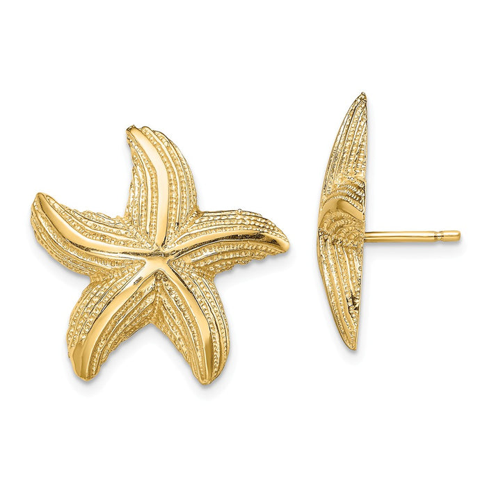 Million Charms 14k Yellow Gold Starfish Post Earrings, 20.3mm x 21.5mm