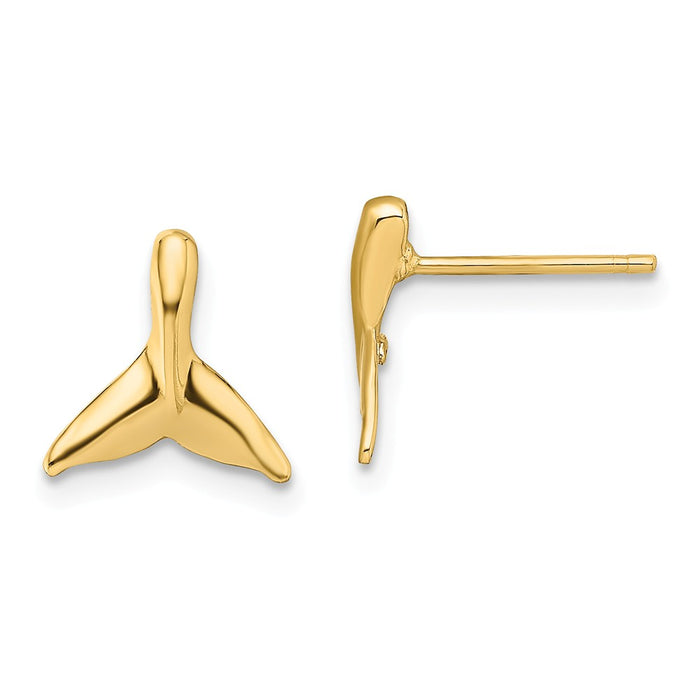 Million Charms 14k Yellow Gold Mini Whale Tail Post Earrings, 9.9mm x 9.8mm