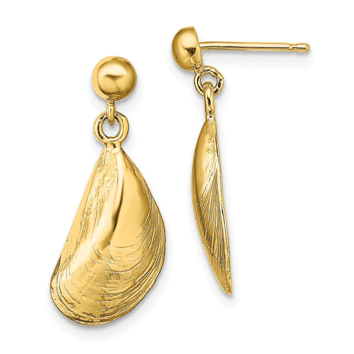 Million Charms 14k Yellow Gold MUSSEL SHELL DANGLE EARRINGS / HP (2 OF 2), 20.5mm x 8.9mm